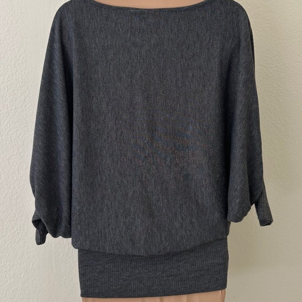 Charcoal Gray Dolman Sleeve Banded Bottom Knit Top - Picture 6 of 6